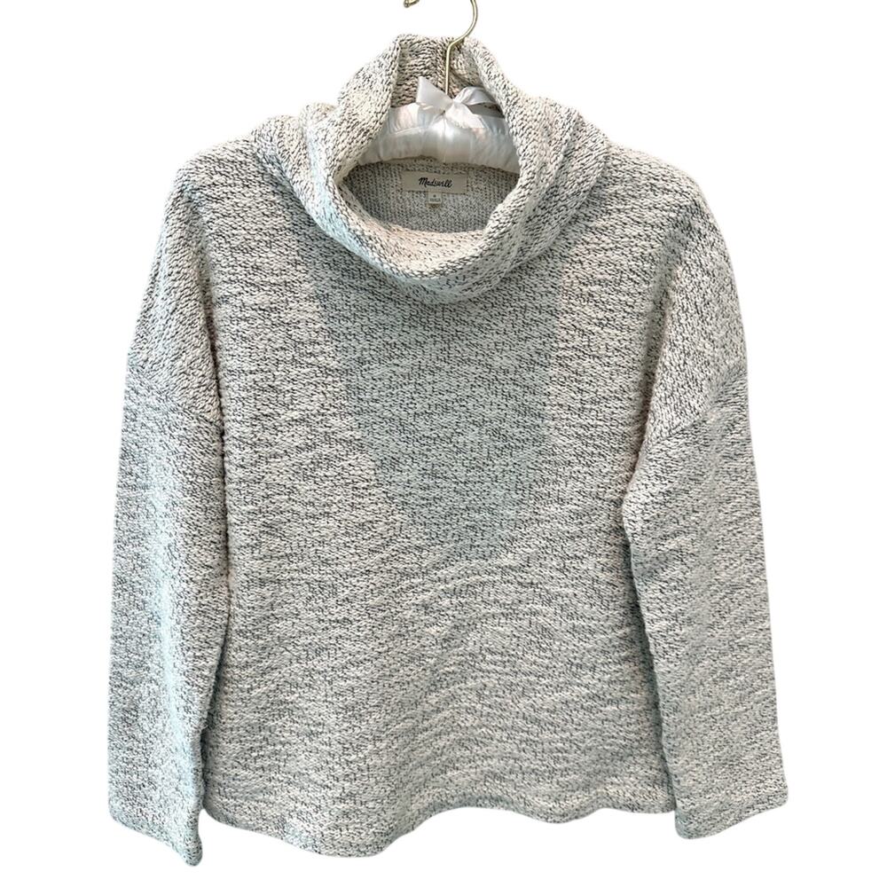 MADEWELL Marled Gray Mock Neck Sweater Cotton Blend Cozy Knit Small Boxy